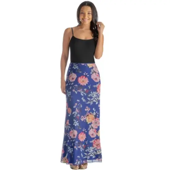 Womens Elastic Waist Floral Sheer Fabric Overlay Maxi Skirt image {7}