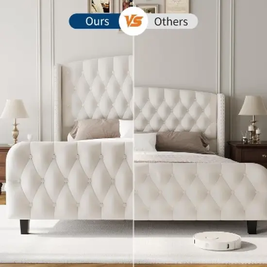 51" Tall Queen/King Size Bed Frame with Deep Button Tufted Wingback Headboard and Footboard, Velvet Upholstered Platform Bed Frame, Easy Assemble image {5}