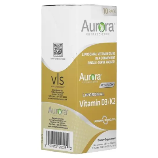 Aurora Nutrascience Liposomal Vitamin D3/K2, 10 Packets, 0.68 fl oz (20 ml) Each image {4}