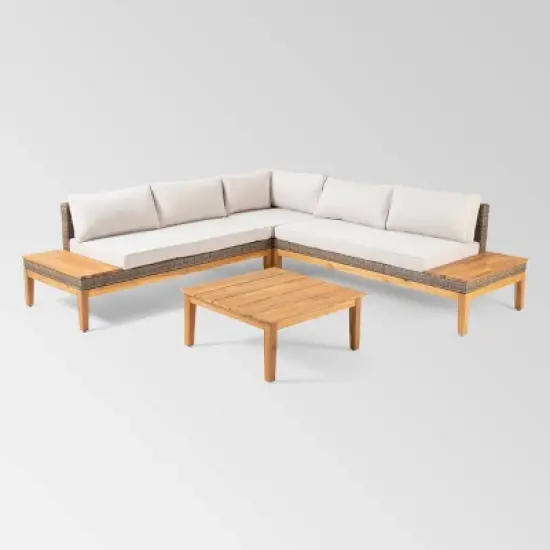 Loft Acacia 4pc Wood Sectional Sofa Set - Christopher Knight Home image {1}