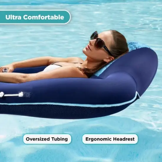 Aqua Leisure Luxury Water Recliner Float Chair with Headrest, Blue + Aqua Leisure Zero Gravity Inflatable Swimming Pool Lounge Chair Float, Green image {4}