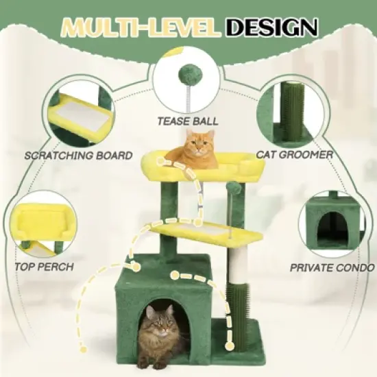 Karl Home 27.5 inch Green Multi-level Cat Tower with Cat Scratching Post and Pad image {3}
