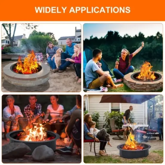30 Inch Outdoor Fire Pit Ring, 2.5mm Heavy Duty Steel Round Fire Pit Insert, 36 In-Outer Wood Burning Fire Pit Kit, 10 Inch Height Campfire Ring image {3}