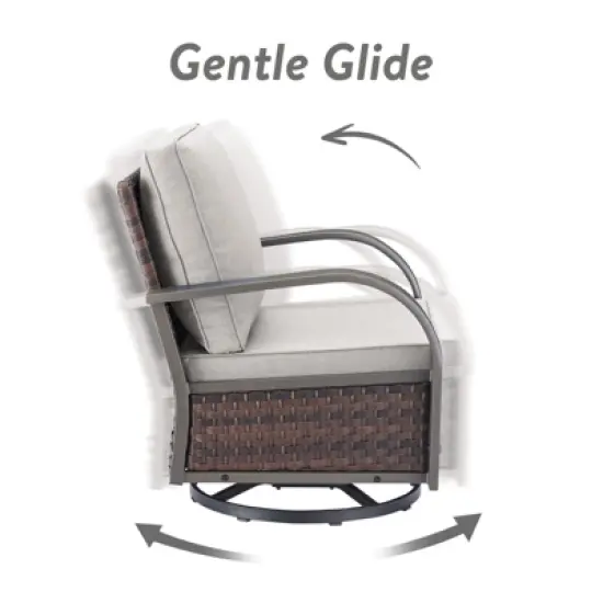 POCASSY 4 Piece Patio Furniture Set with Swivel Chairs and Ottomans, Metal Armrest Swivel Outdoor Chair Set Brown Wicker Swivel Patio Chairs for Porch image {6}