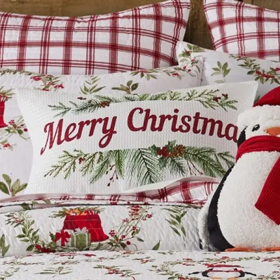 Pine & Plaid Printed Merry Christmas Pillow 12x20 - Levtex Home image {1}