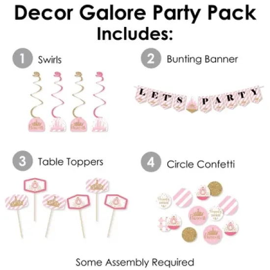 Big Dot of Happiness Little Princess Crown - Pink and Gold Baby Shower or Birthday Party Supplies Decoration Kit - Decor Galore Party Pack - 51 Pieces image {1}