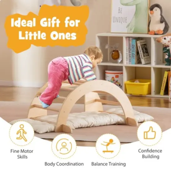 Costway 6 in 1 Climbing Arch for Toddlers with Collapsible Storage Bin Removable Cushion Natural/Colorful image {4}