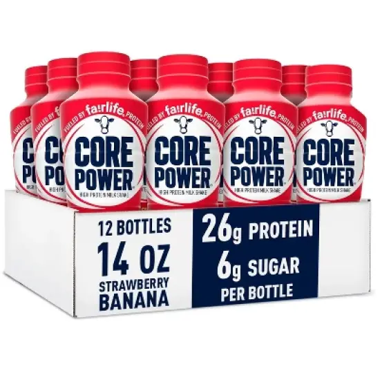 Core Power Protein Shake 26g Complete Protein 12 Pack Ready-to-Drink Recovery Drink with Real Milk Proteins, Strawberry Banana 14oz Bottle image {10}