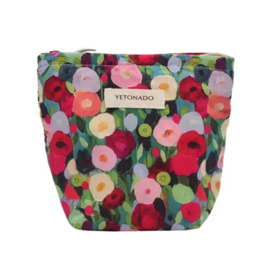 Unique Bargains Portable Oil Painting Flowers Handheld Makeup Bag Pink 1 Pc image {7}