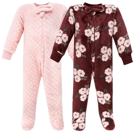 Hudson Baby Infant Girl Plush Sleep and Play, Burgundy Floral image {5}
