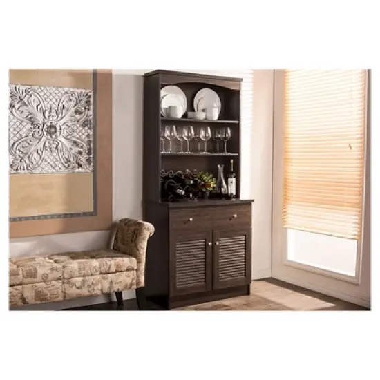 Agni Modern and Contemporary Buffet and Hutch Kitchen Cabinet - Dark Brown - Baxton Studio image {1}