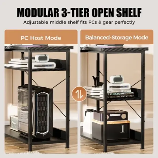 GTRACING 47" L Shaped Gaming Desk with a Mini-Table, Carbon Fiber Style Computer Desk image {7}