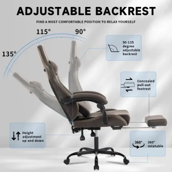 High Back Video Gamer Chairs,Racing Office Chairs with Massage Lumbar and footrest Adjustable Headrest&Linkage Armrests for Office,Home-Tanpinhause image {2}