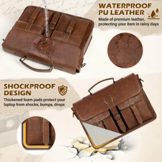 Messenger Bag for Men 15.6 Inch Leather Vintage Laptop Briefcase image {3}