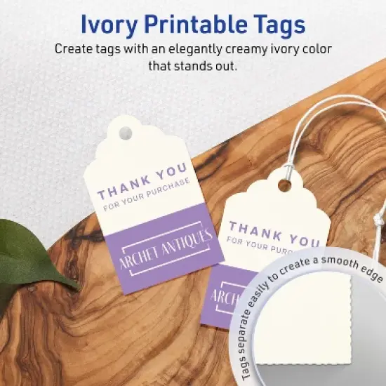 Avery Printable Rectangle Scalloped Tags with Sure Feed Technology, 2" x 1-1/4", Matte Ivory Cardstock, Print-to-the-Edge, Laser/Inkjet, 180 Total image {1}