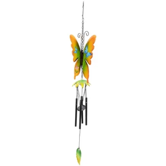 Northlight 15.75" Orange and Green Metal Butterfly Outdoor Garden Windchime image {3}