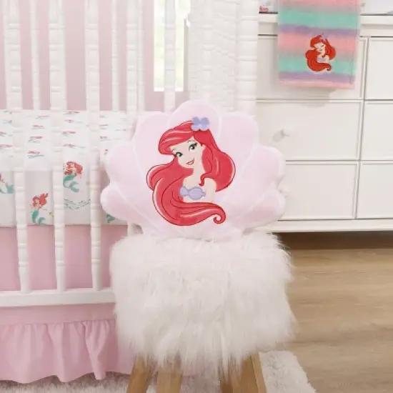 Disney Ariel Watercolor Wishes Pink and White Seashell Decorative Pillow image {3}