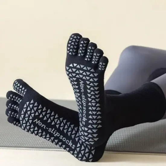 Anna-Kaci Women's 2-Pack Grip Toe Socks with Non-Slip Soles and Ribbed Knit in Neutral Tones for Yoga and Studio Classes image {2}