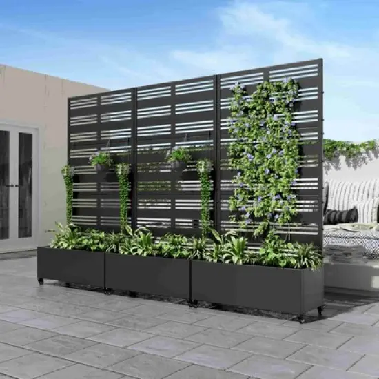 Lirago Iron Black Arch Mobile Planters Planting Box Trellis for Climbing Plants 72x35 image {2}