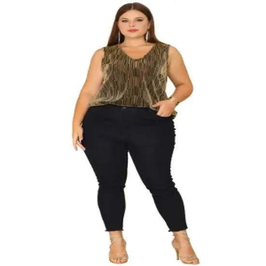 Agnes Orinda Women's Plus Size Sequin Glitter Gradient V Neck Camisoles image {2}