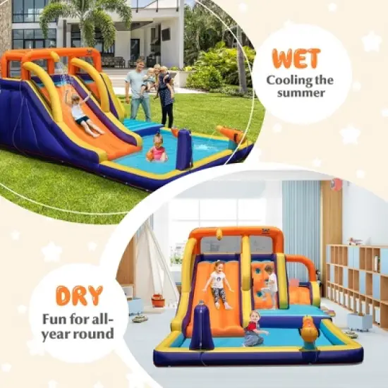 Costway Inflatable Waterslide 4-in-1 Kids Bounce Castle W/ Splash Pool（Without Blower） image {4}
