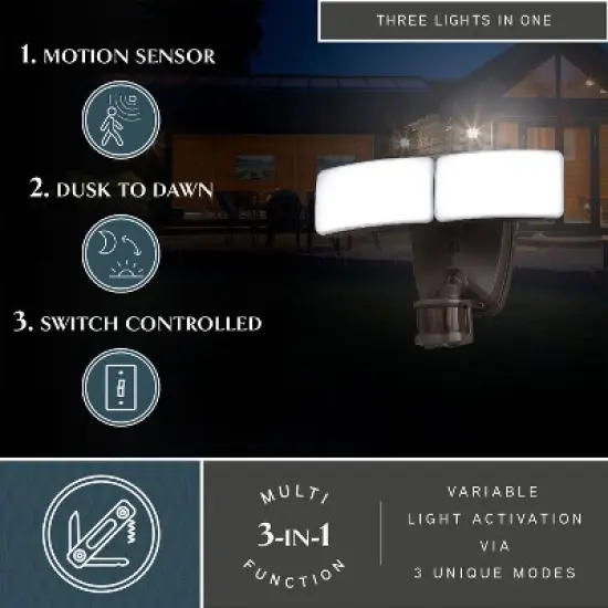 VAXCEL Zeta 2 Light LED Outdoor Motion Sensor Adjustable Security Flood Light Bronze image {1}