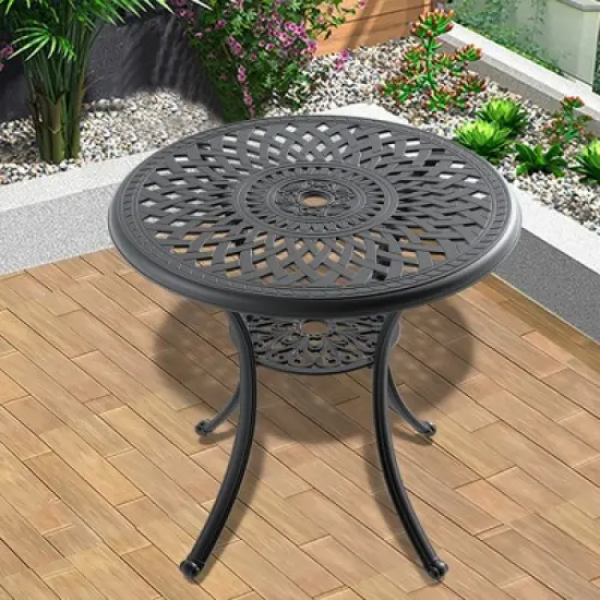 Akoasm 30.71 Inch Aluminum Patio Dining Table With Umbrella Hole-Black image {6}