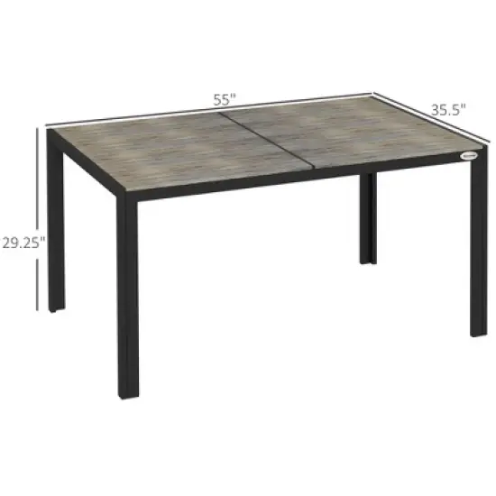Gulches Outdoor Dining Table for 6, Aluminum Rectangular Patio Table with Faux Wood Top, 55" x 35.5", Gray image {4}
