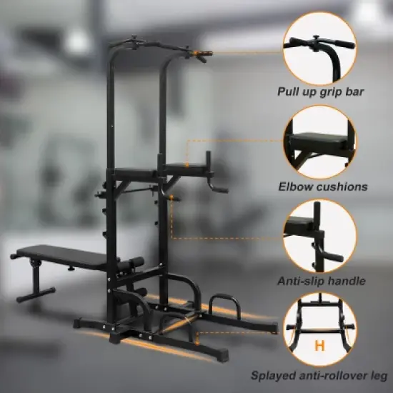 BestParts Power Tower with Bench Pull Up Bar Dip Station - Adjustable Multi-Function Fitness Rack image {3}