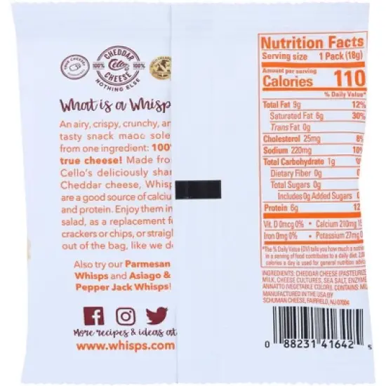 Whisps Cheddar Cheese Crisps - Case of 12/.63 oz image {2}