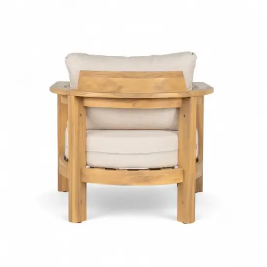 Christopher Knight Home Orrin Outdoor Tub Design Acacia Wood Club Chair with Open Slat Back, Beige/Light Teak image {5}