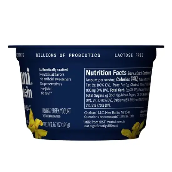 Chobani 20g Protein Vanilla Greek Yogurt - 6.7oz image {3}