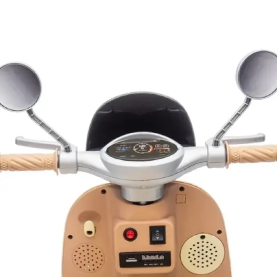 12V 2 Motors Kids Ride On Motorcycle, 2 Seater Electric Scooter Toy w/Music, Bluetooth, USB, Flip Seat, Storage Hooks & Oversized Trunk (Ages 3-6) image {4}