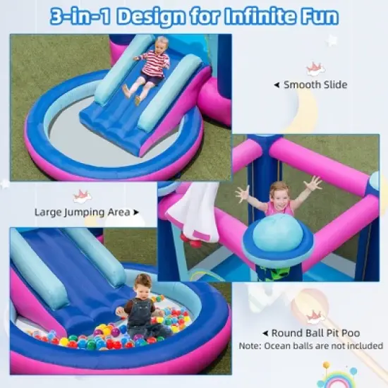 Costway Inflatable Space-themed Bounce House Kids 3-in-1 Bounce Castle W/ 550W Blower image {5}