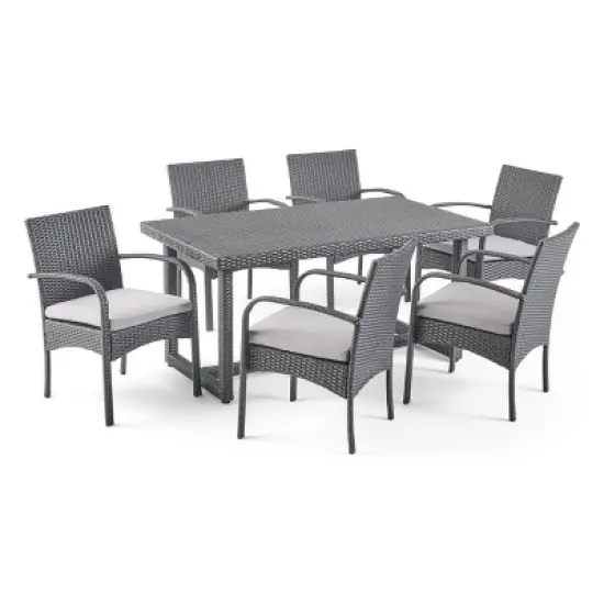 Harlowe 7pc Wicker Dining Set - Gray/Gray - Christopher Knight Home image {1}