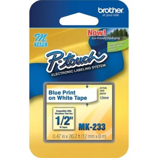 Brother M Series Tape Cartridge for P-Touch Labelers 1/2w Blue on White MK233 image {1}