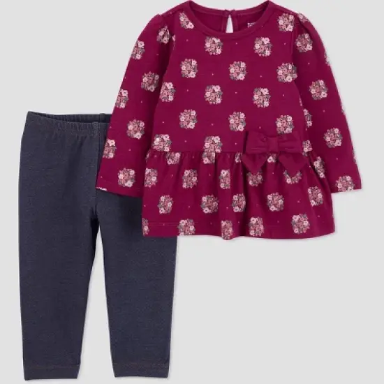 Carter's Just One You&reg; Baby Girls' 2pc Floral Top & Bottom Set - Maroon image {3}