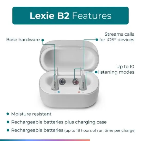 Lexie B2 OTC Hearing Aids Powered by Bose - Rechargeable Self-fitting OTC Hearing Aids for Adults and Seniors| High-Quality Audio (Light Gray) image {1}