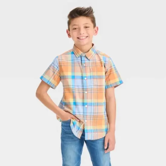 Boys' Short Sleeve Plaid Button-Down Shirt - Cat & Jack&trade; Orange image {3}