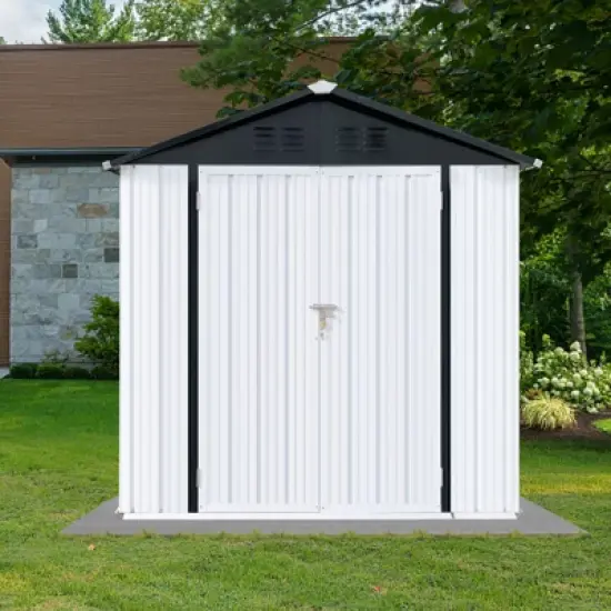 Gulches Outdoor storage sheds 4FTx6FT Apex roof for Garbage Cans, Garden Accessories, Backyard, and Patio Use, Vanilla, White+Black image {1}