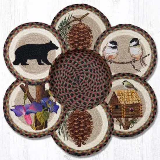 Earth Rugs Cabin Bear Round Trivet in a Basket &ndash; Rustic Kitchen Hot Pad 10"x10" image {3}