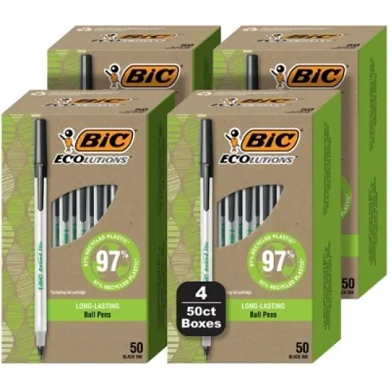 BIC Ecolutions Round Stic Ballpoint Pens, Medium Point (1.0mm), 200-Count Pack,Pens Made from 97% Recycled Plastic image {6}
