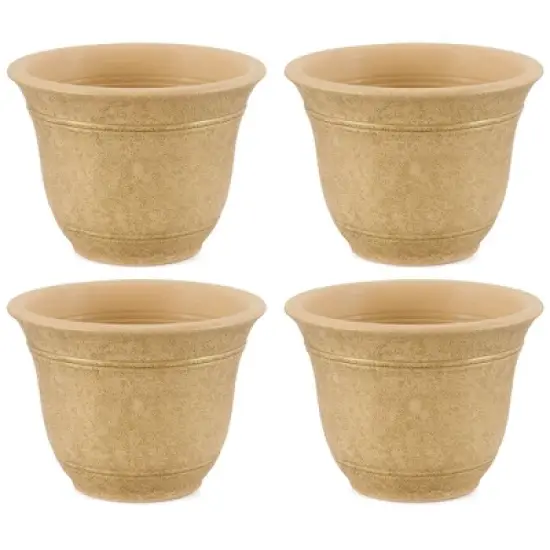 HC Companies Sierra 10 Inch Self Watering Round Plastic Flower Garden Planter Pot Container for Gardening Purposes, Arizona Sand (4 Pack) image {6}