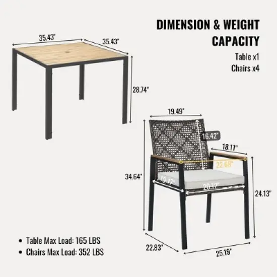 5-Piece Outdoor Dining Set with Acacia Wood Tabletop and Stackable Rattan Armchairs for Patio Garden Use-Cuddlewood image {3}