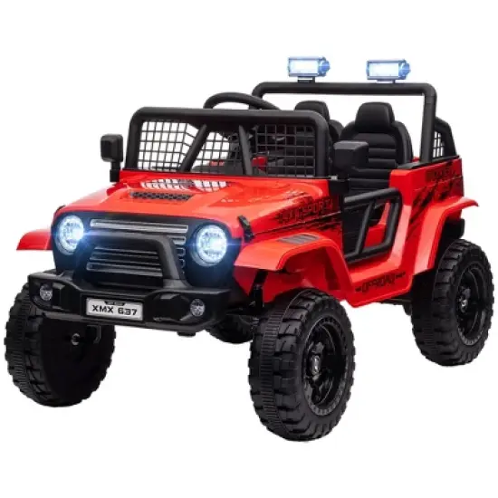 Qaba 12V Ride on Car, Ride on Truck, Battery Powered Toy Car with Remote, 4 Suspension Wheels, 3 MPH Max Speeds, Music, Horn & Lights, Red image {3}