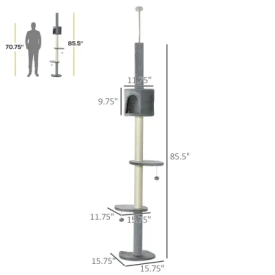 Multipet 85.5" Cat Tree Height Adjustable Condo with Scratching Post, Hanging Balls, Rest Post image {6}