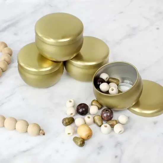 Darware Metallic Gold Candle Tins 12pk; European Style Containers for Storage, Parties, Weddings, Jewelry, Candy and Tea Stash image {2}