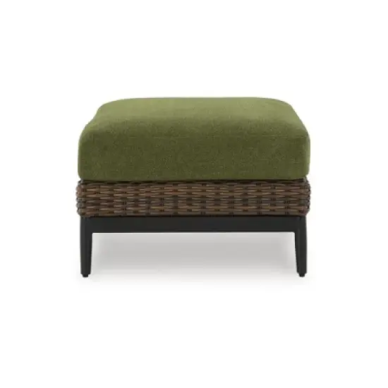 Signature Design by Ashley Horizon Hall Outdoor Ottoman with Cushion - All-Weather Resin Wicker - Green UV-Resistant Nuvella+ Fabric image {2}