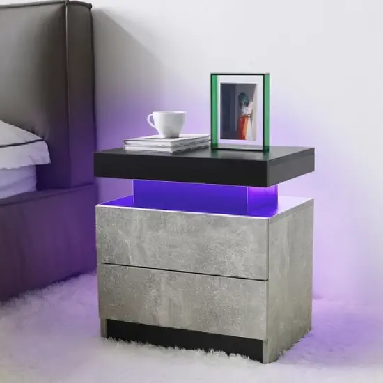 KTMBDW Nightstand with LED Lights, Modern Night Stand, Bedside Table with 2 Drawers, End Side Table for Bedroom, Living Room image {7}
