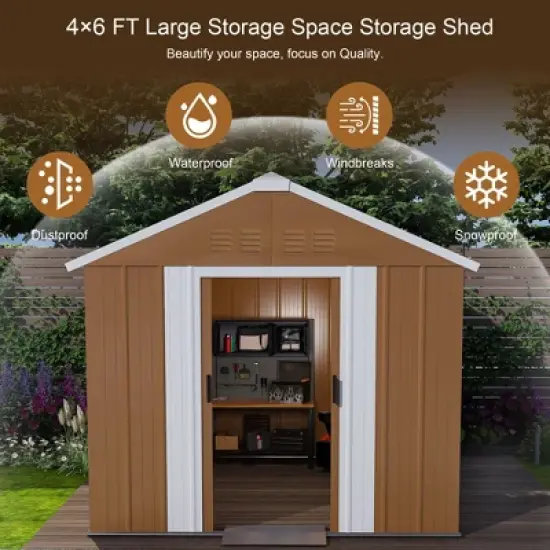 MOEPISY 6X4 FT Heavy Duty Metal Storage Shed with Windows, Lockable Door and Ventilation, Weatherproof image {1}